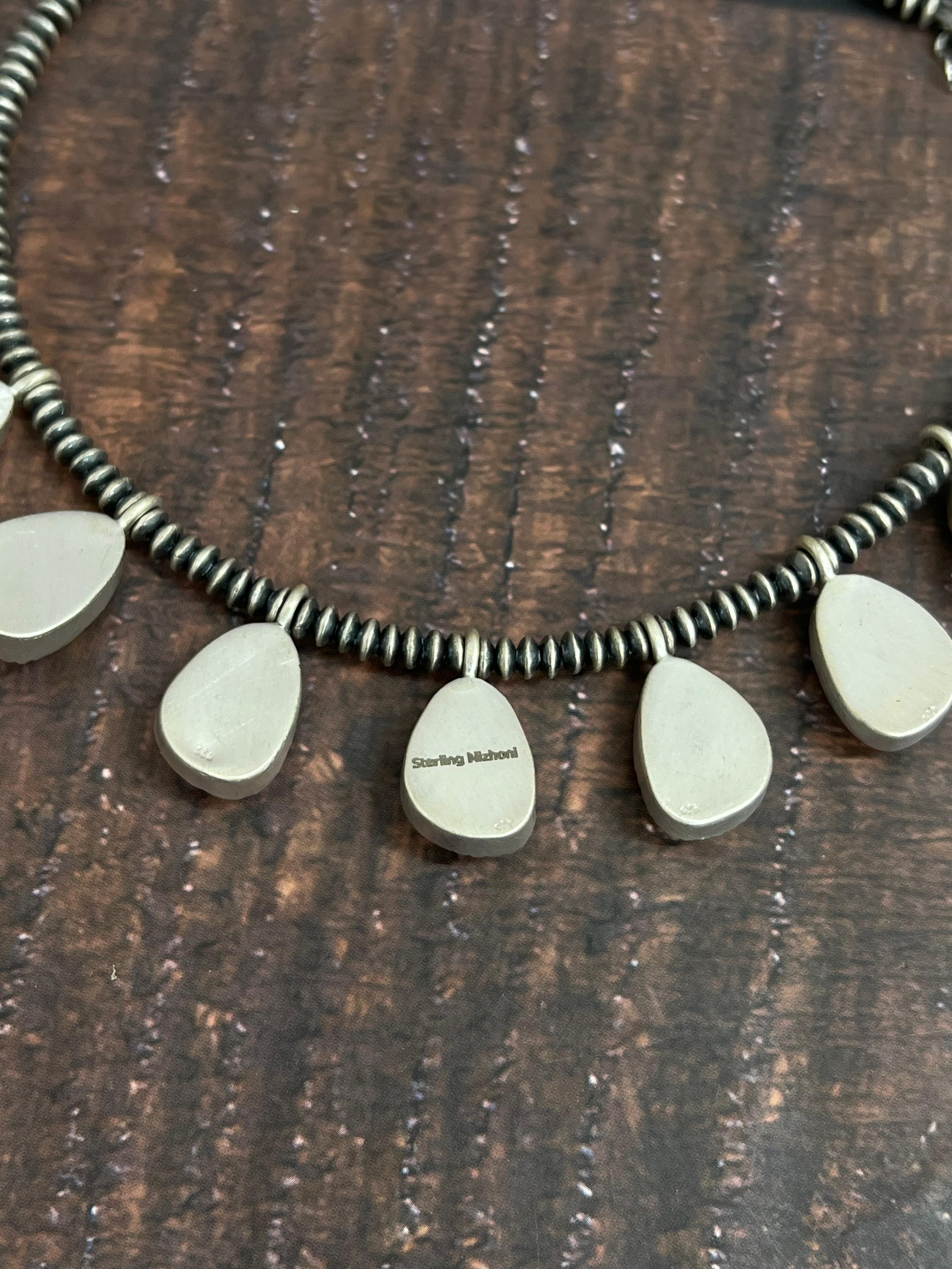 Handmade Sterling Silver Honey Dahlia Beaded Necklace with Signed Nizhoni