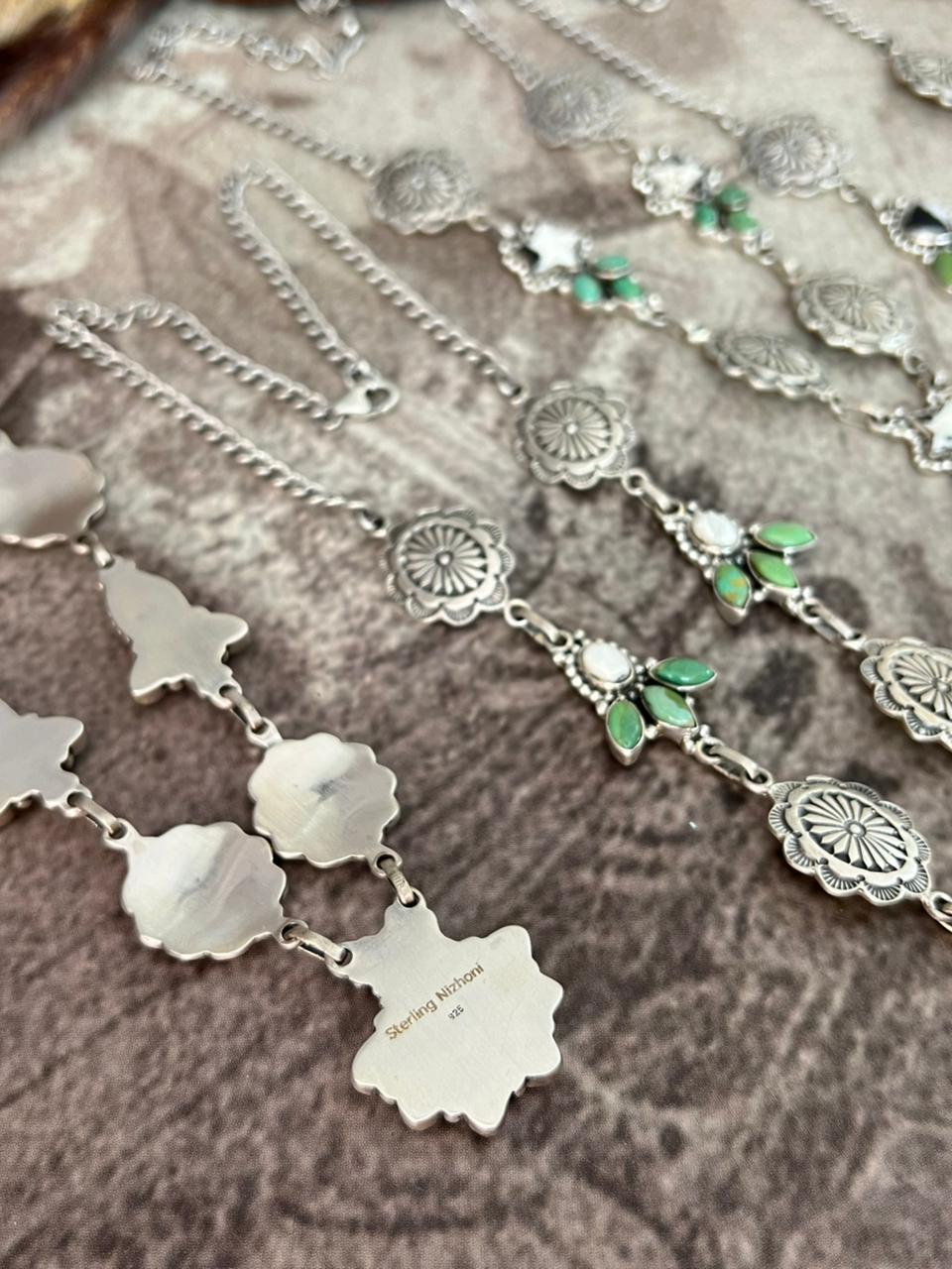 Handmade Sterling Silver Kingman Turquoise with White Buffalo Necklace "Signed Nizhoni"