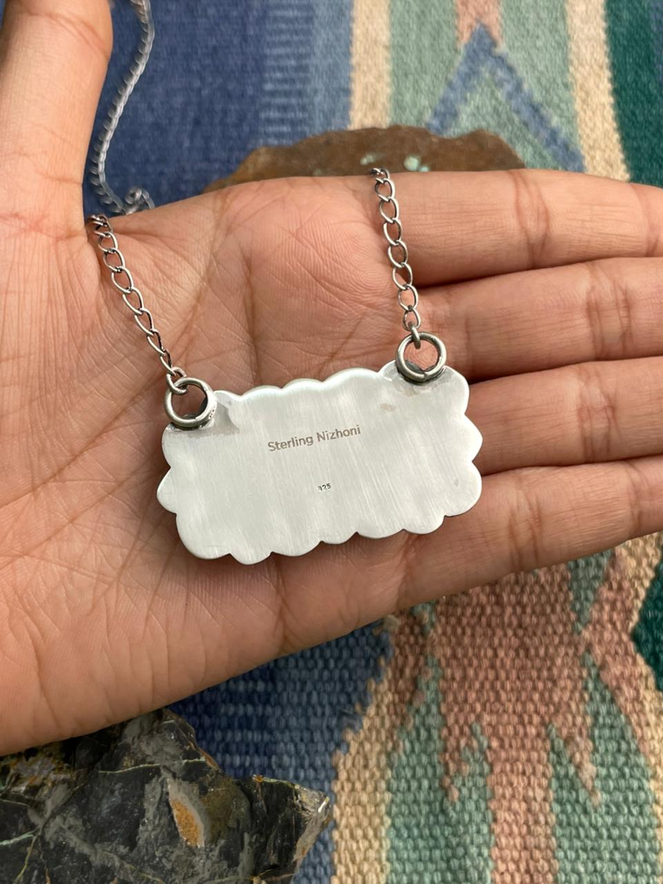 Handmade Sterling Silver White Buffalo with Red Opal Necklace "Signed Nizhoni"