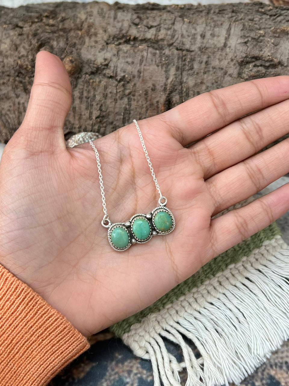 Handmade Sterling Silver Old Stock Royston Turquoise Necklace "Signed Nizhoni"