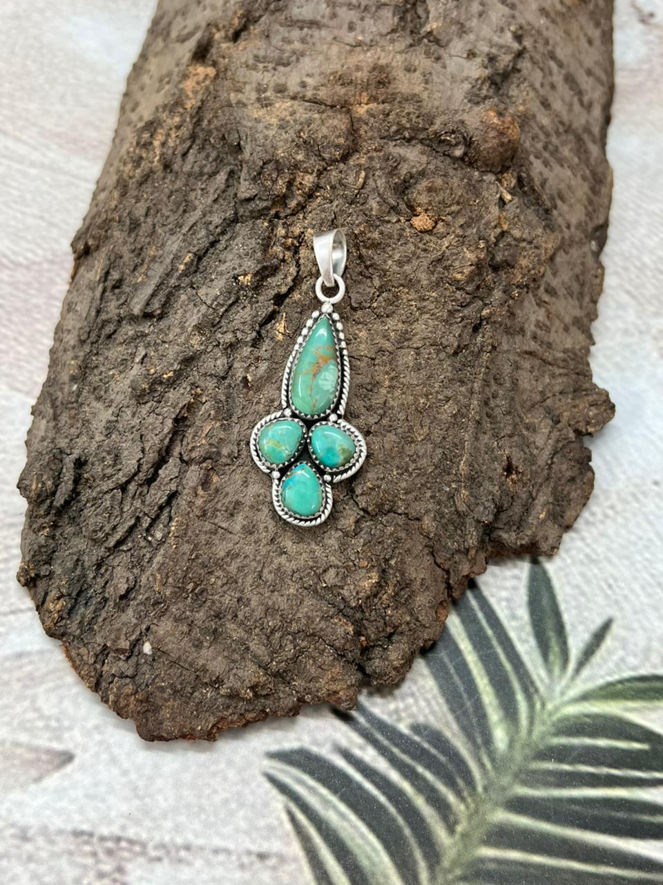 Handmade Sterling Silver Kingman Turquoise Pendant with Signed Nizhoni (6)