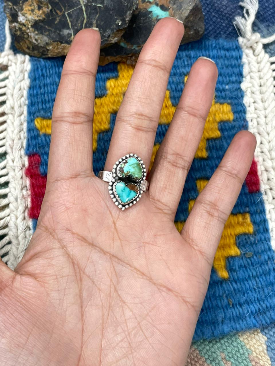 Handmade Sterling Silver Sonoran Mountain Turquoise Adjustable Ring " Signed Nizhoni"