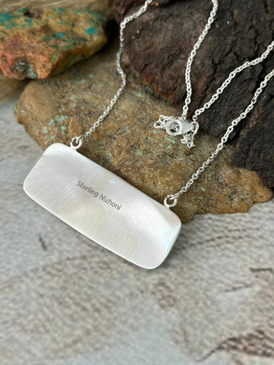 Handmade Sterling Silver Paloma with White Water Turquoise Necklace "Signed Nizhoni" uu157