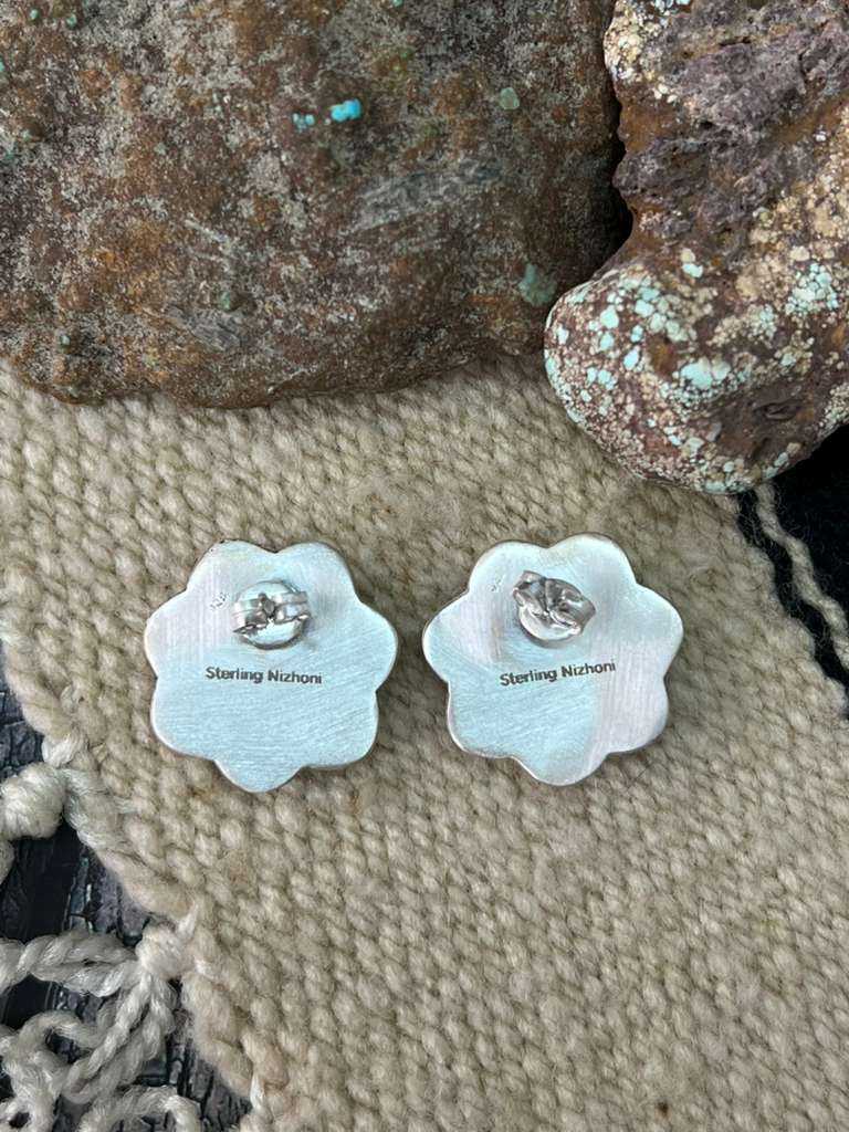 Handmade Sterling Silver White Buffalo Post Studs "Signed Nizhoni"