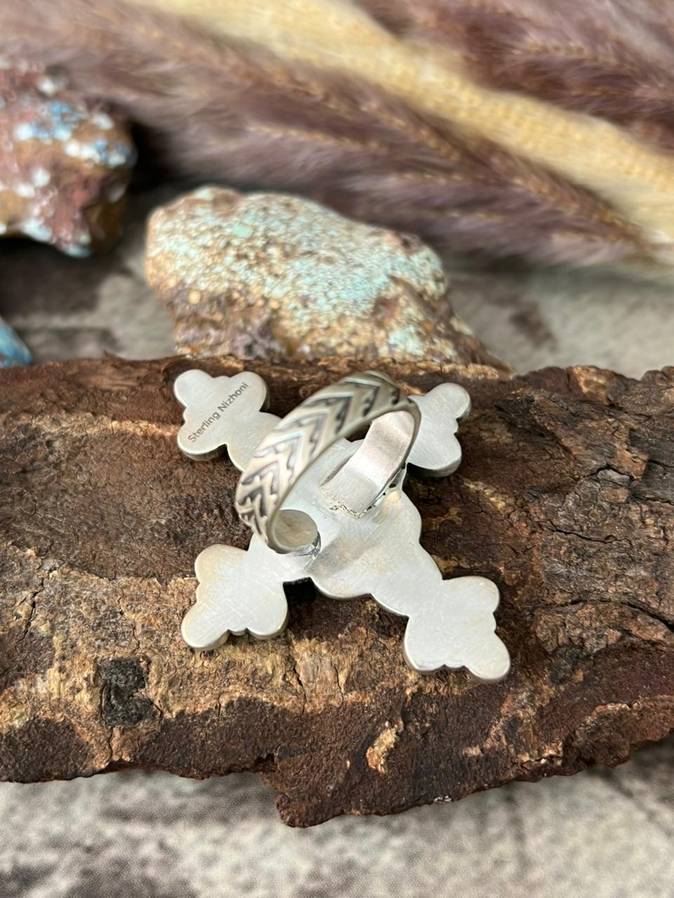 Handmade Sterling Silver White Buffalo Adjustable Ring "Signed Nizhoni"