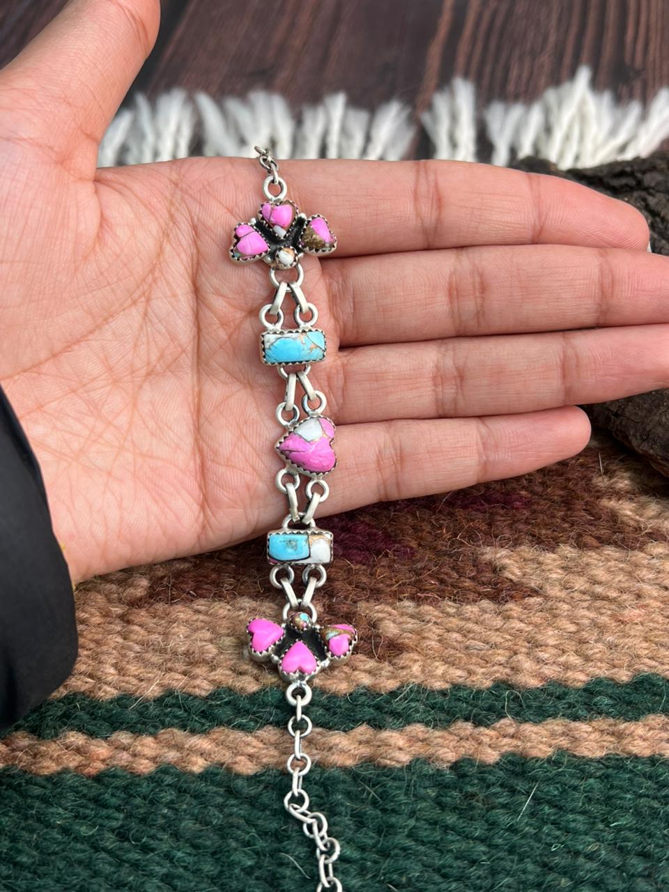 Handmade Sterling Silver Cotton Candy Chain Bracelet "Signed Nizhoni"