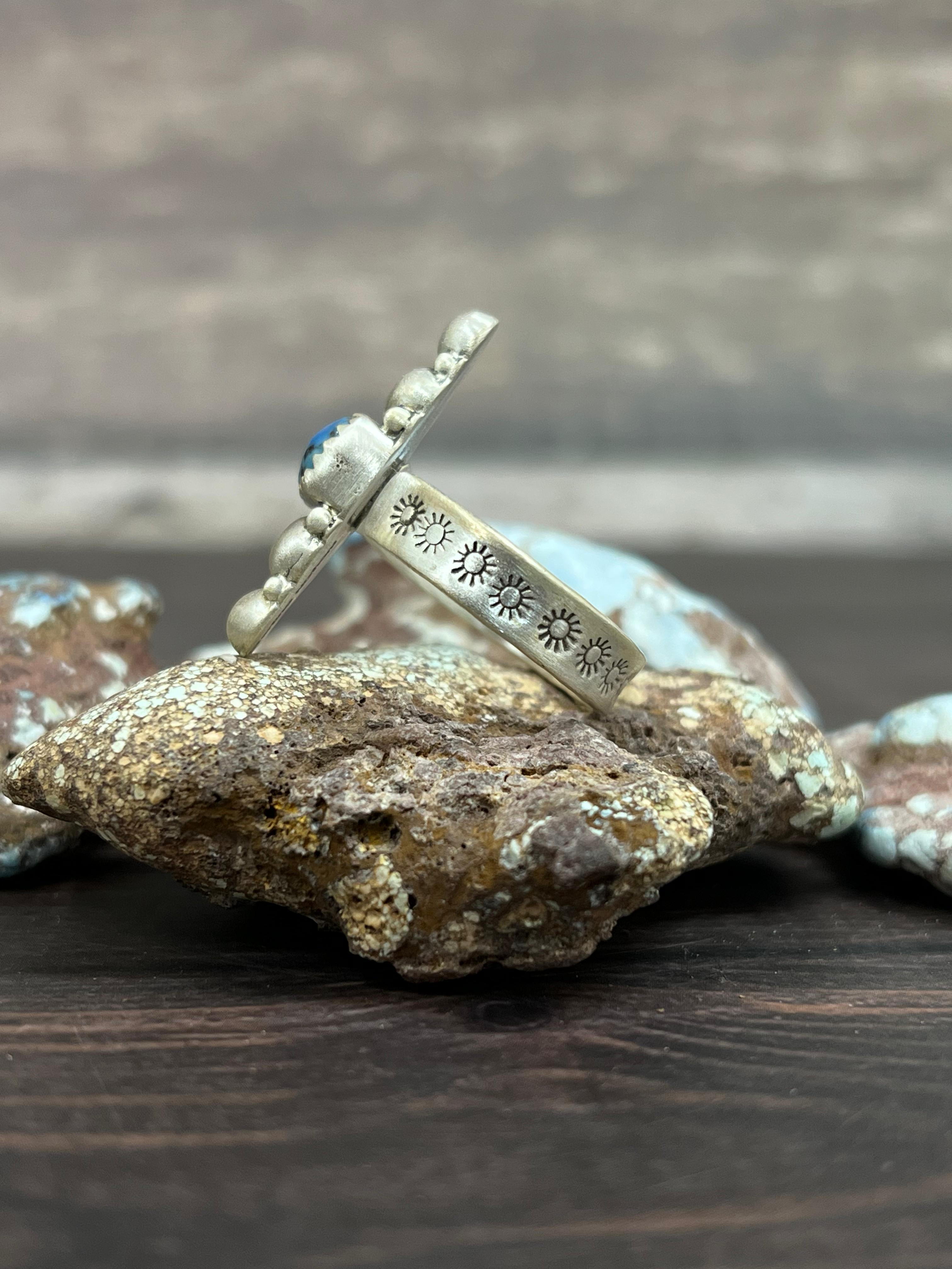Handmade Sterling Silver with Golden Hills Turquoise Adjustable Ring With Signed Nizhoni