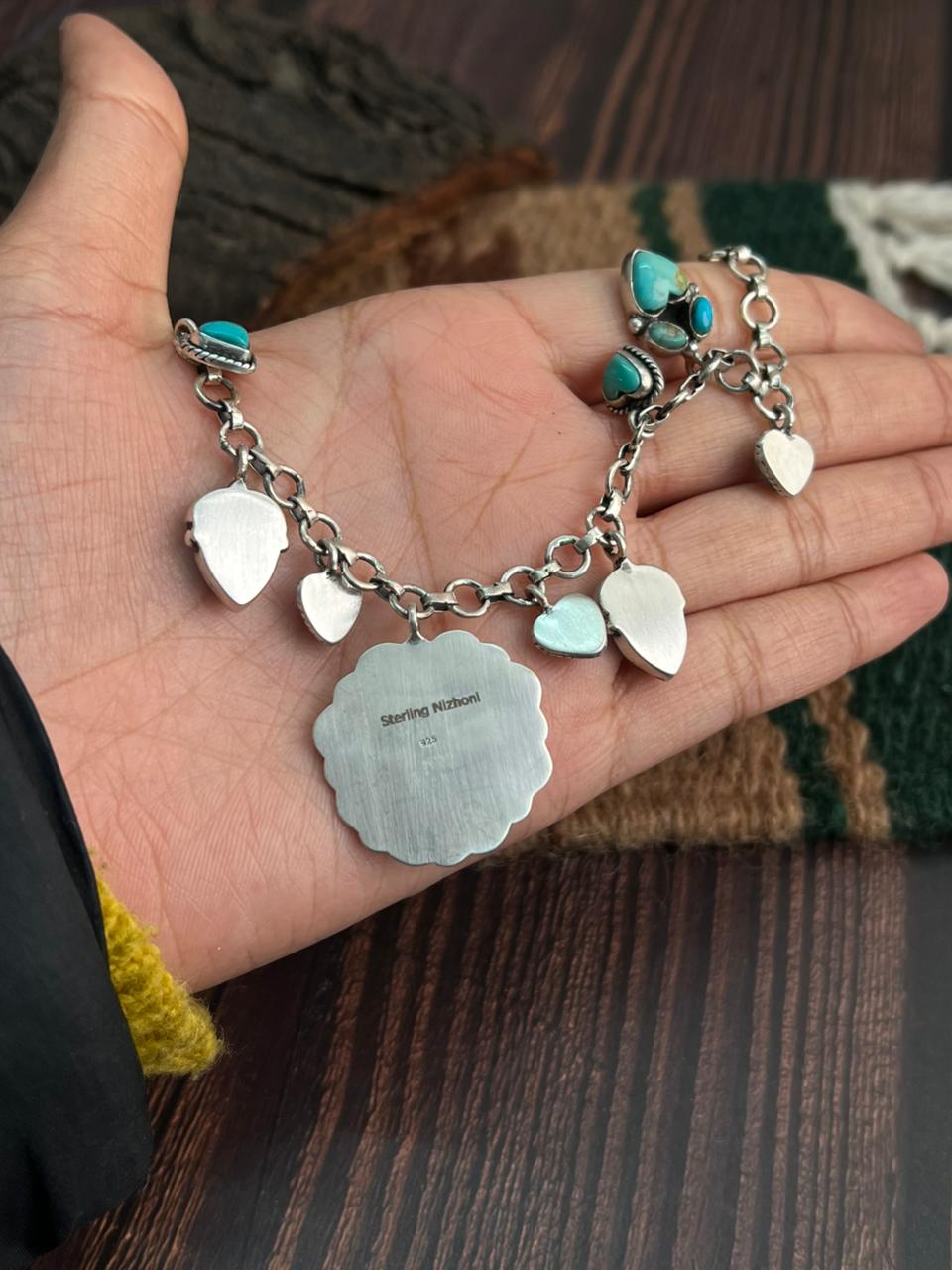 "Heart Collection" Handmade Sterling Silver Kingman Turquoise Necklace "Signed Nizhoni"