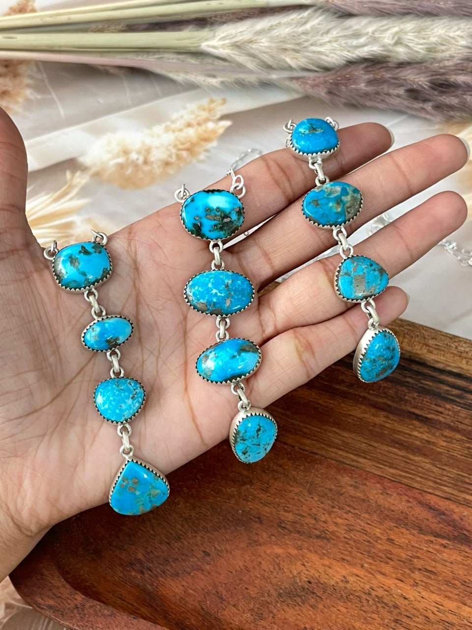 Handmade Sterling Silver Blue Kingman Turquoise Necklace Signed Nizhoni
