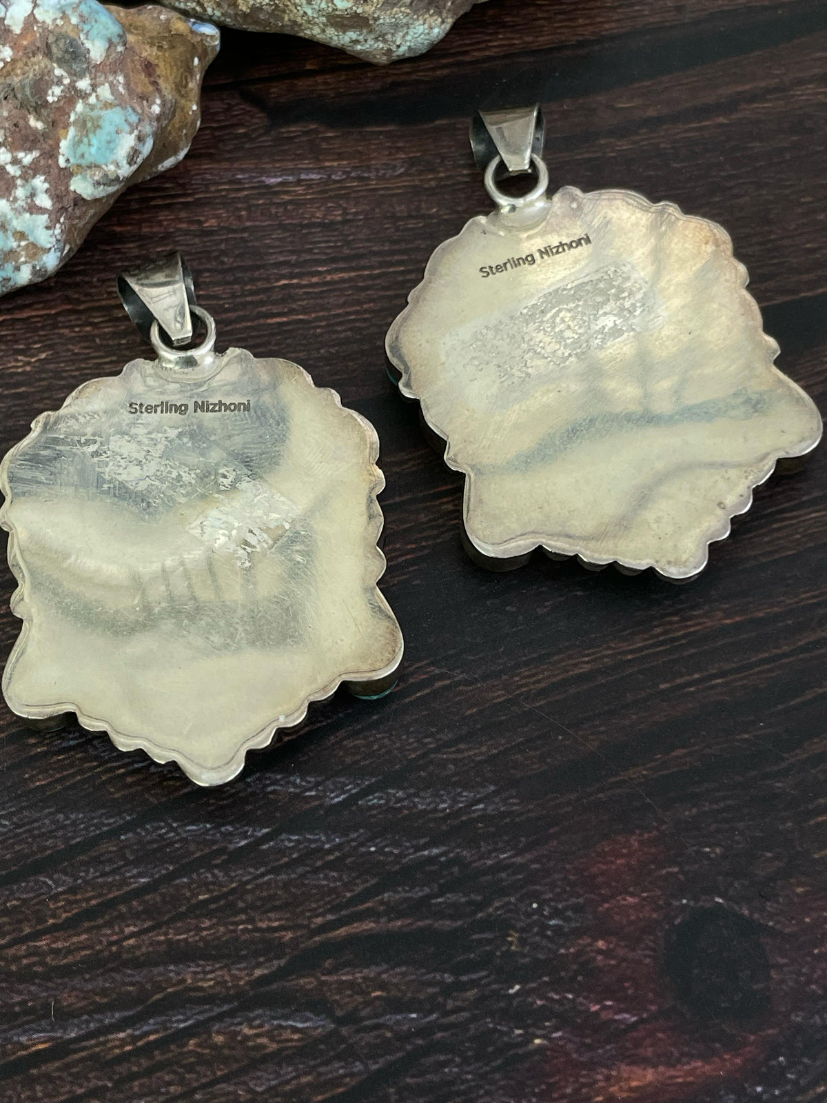 Handmade Sterling Silver Kachina Turquoise Pendant with Signed Nizhoni