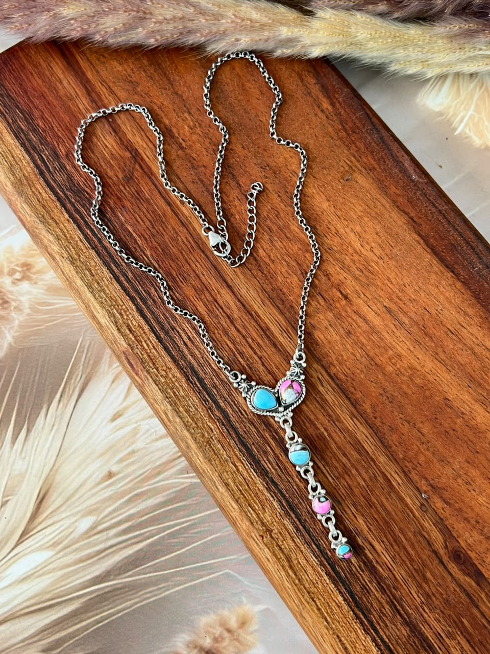 Handmade Sterling Silver Cotton Candy Necklace Signed Nizhoni