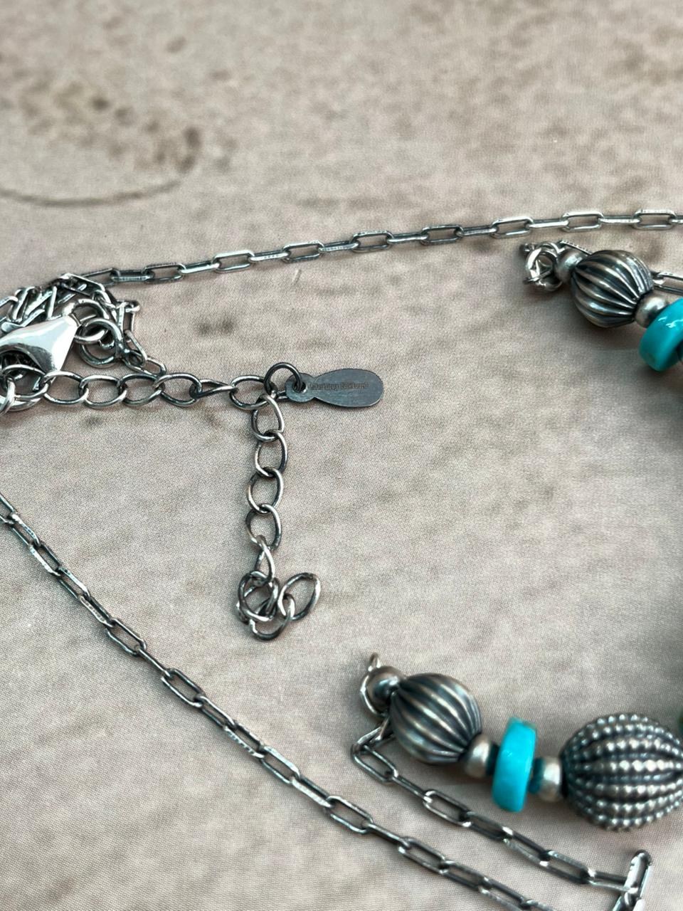 Handmade Sterling Silver Kingman Turquoise Beaded Necklace Signed Nizhoni