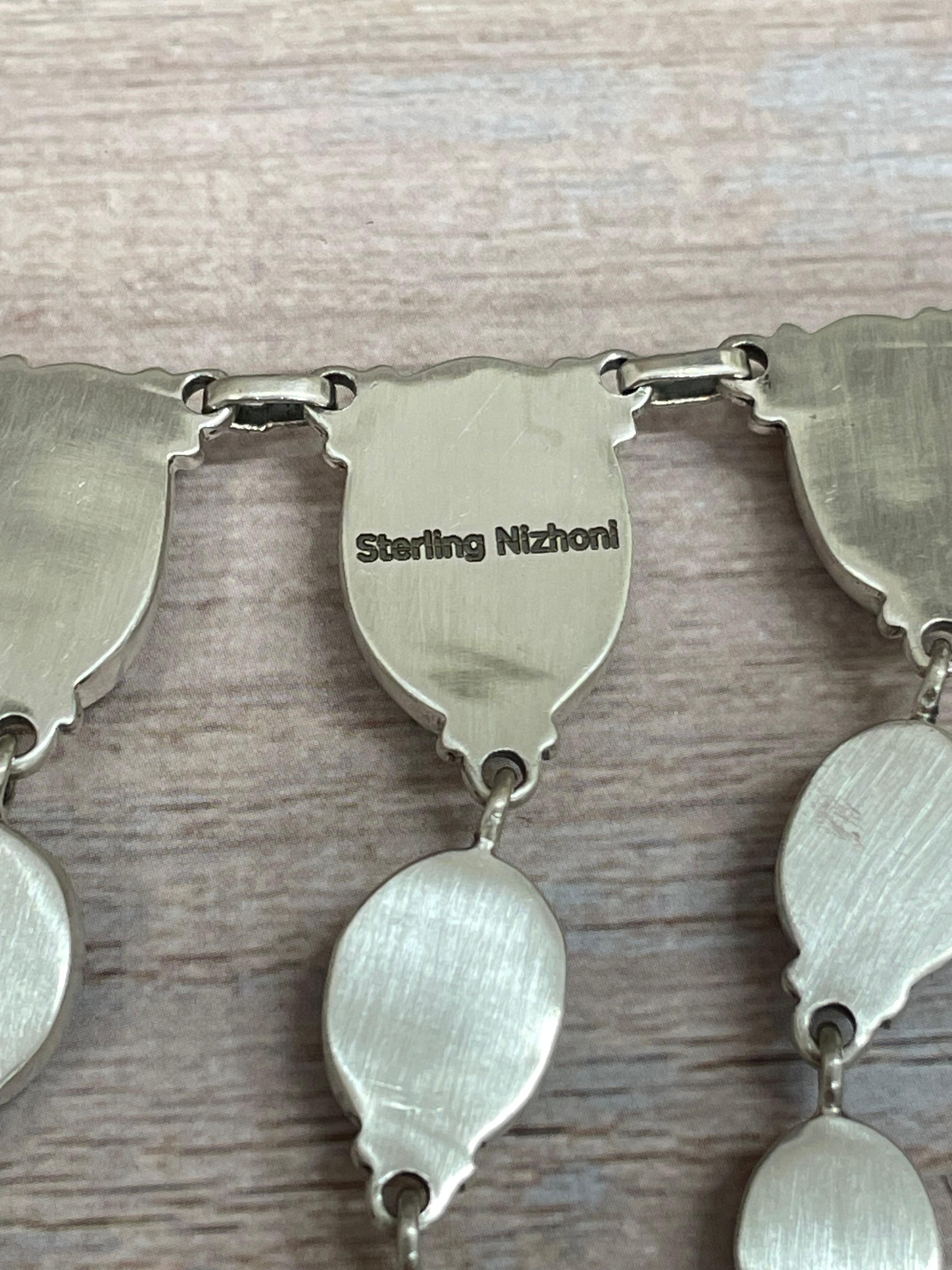 Handmade Sterling Silver Blackjack Turquoise Necklace Signed Nizhoni