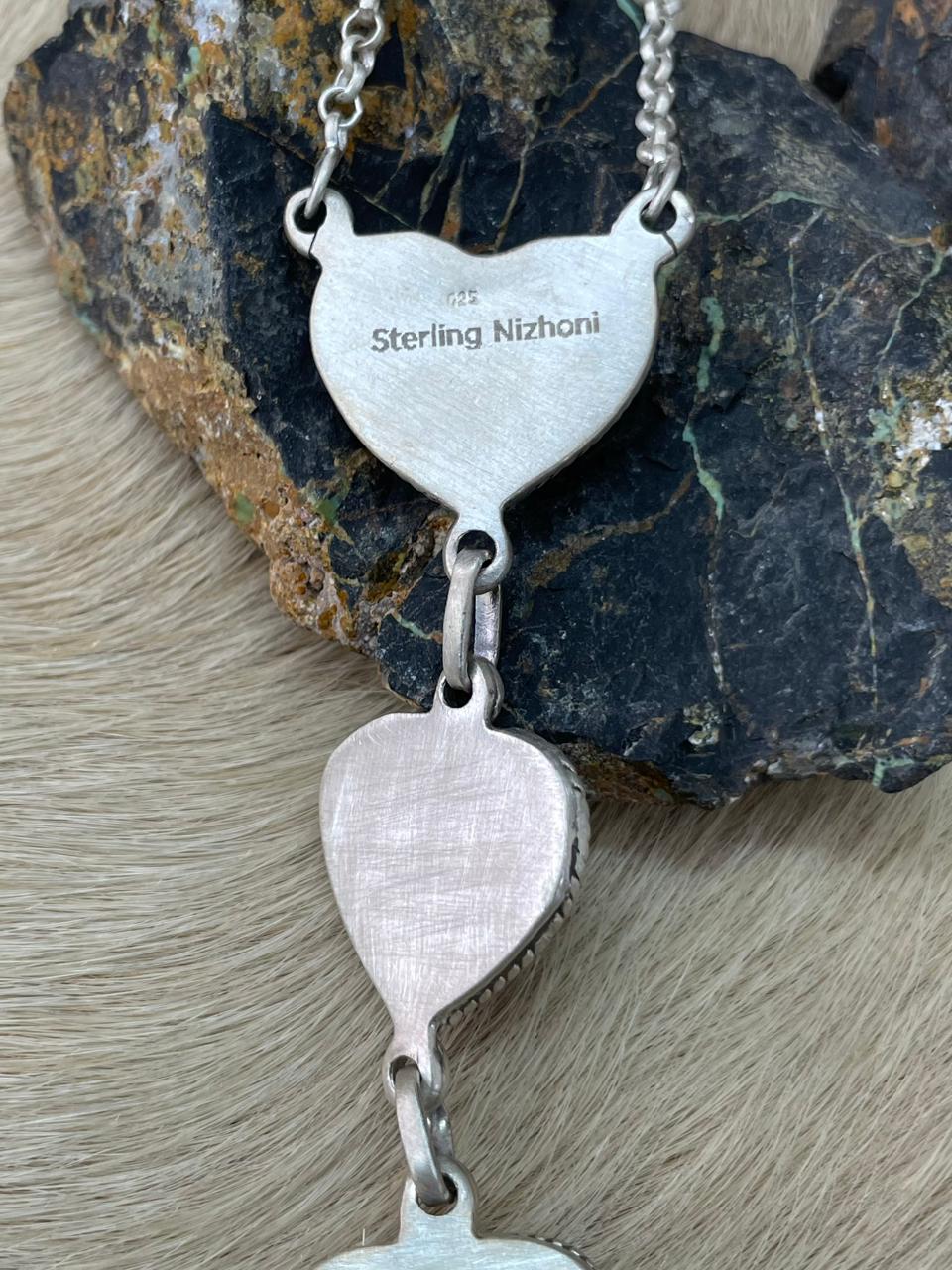 Handmade Sterling Silver Cotton Candy Heart Drop Necklace "Signed Nizhoni"