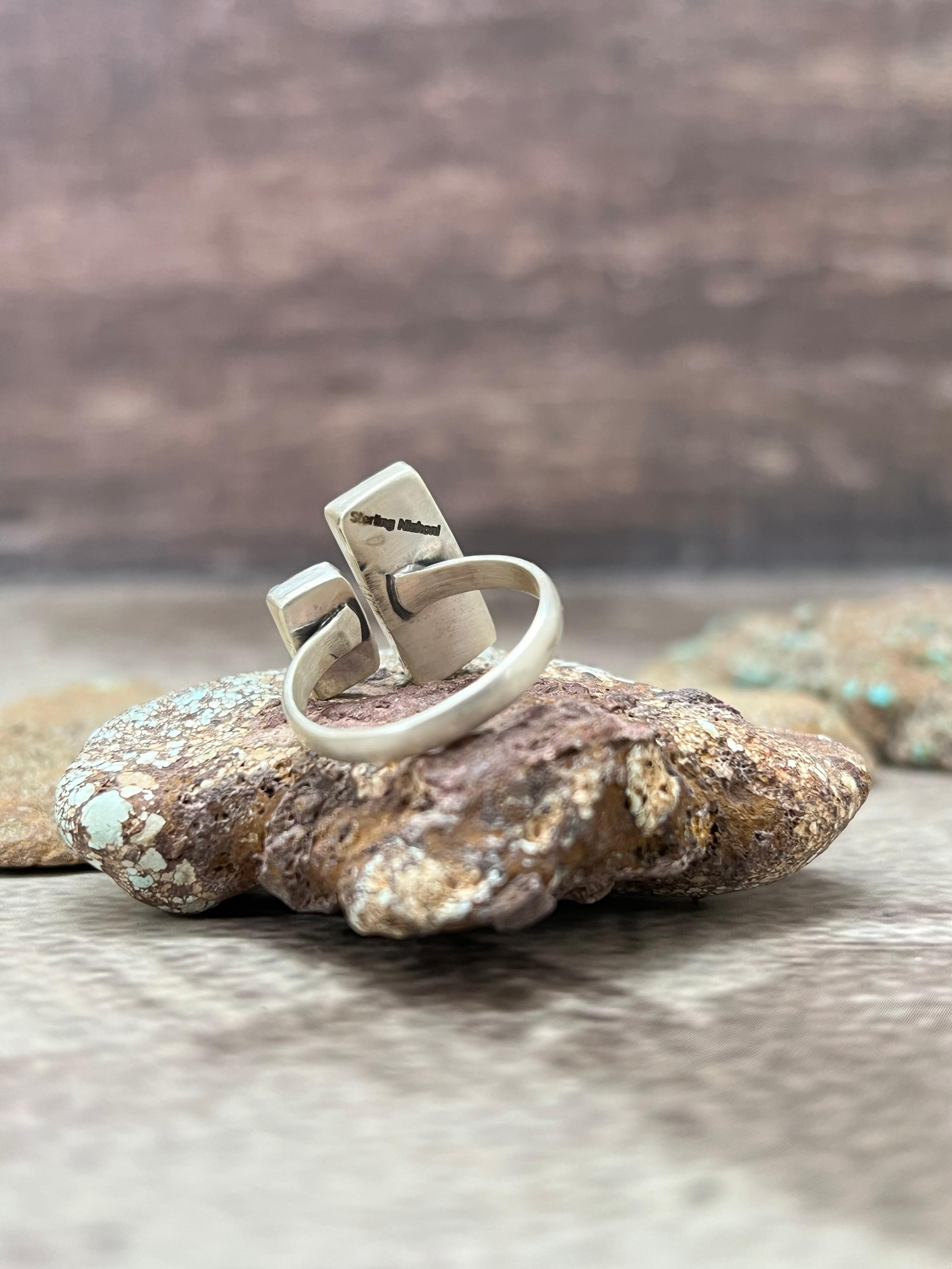 Handmade Sterling Silver Hardy Pit Adjustable Ring with Signed Nizhoni