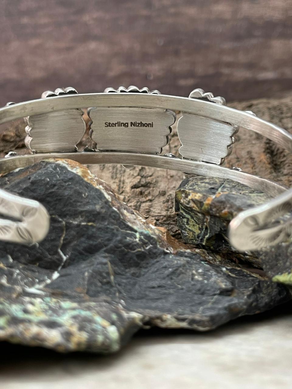 "Heart Collection" Handmade Sterling Silver Kingman Turquoise Bracelet "Signed Nizhoni"