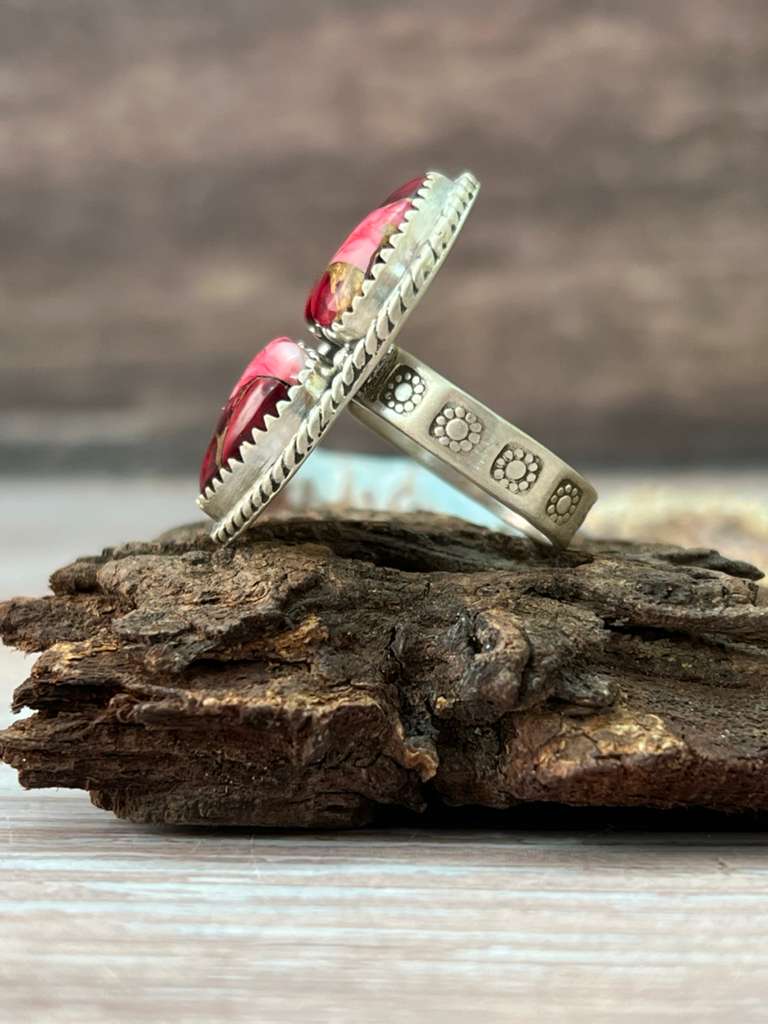 Handmade Sterling Silver Dahlia Rose Adjustable Ring with Signed Nizhoni