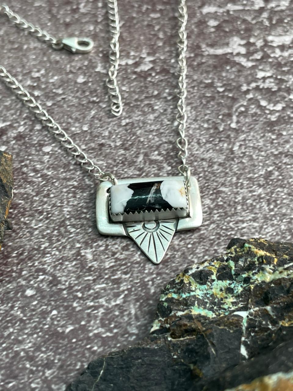 Handmade Sterling Silver White Buffalo Necklace "Signed Nizhoni"