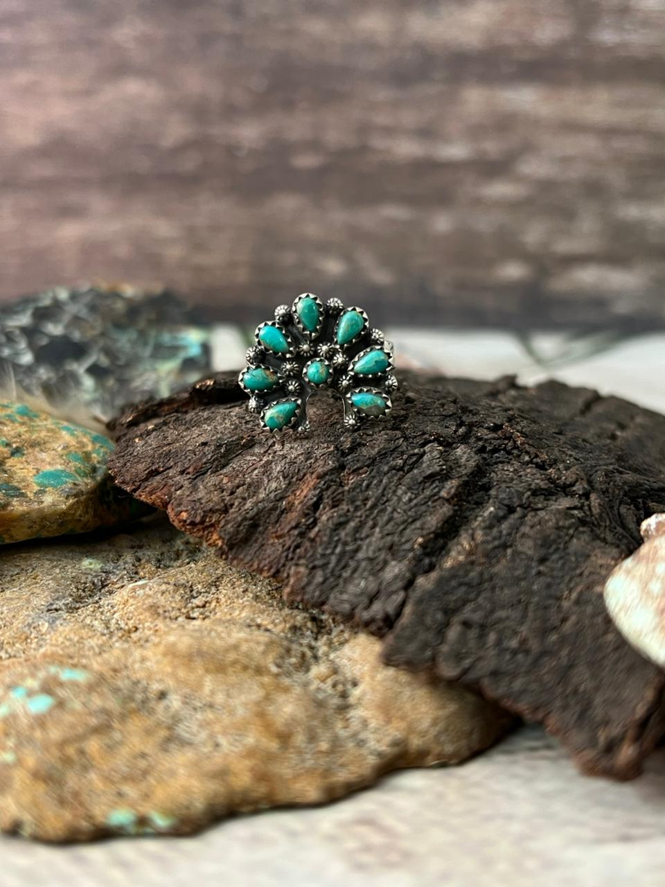Handmade Sterling Silver Kingman Turquoise Adjustable Ring "Signed Nizhoni"