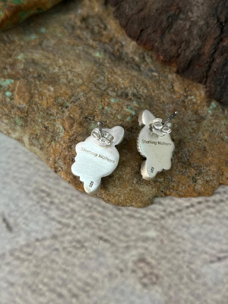 Handmade Sterling Silver Wildhorse Magnesite Post Studs Earrings "Signed Nizhoni"