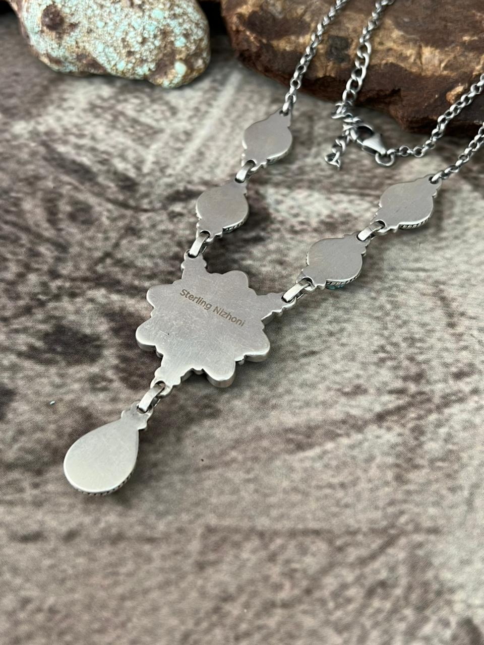 Handmade Sterling Silver 'Golden Hills Turquoise Cobble Collection' Necklace "Signed Nizhoni"
