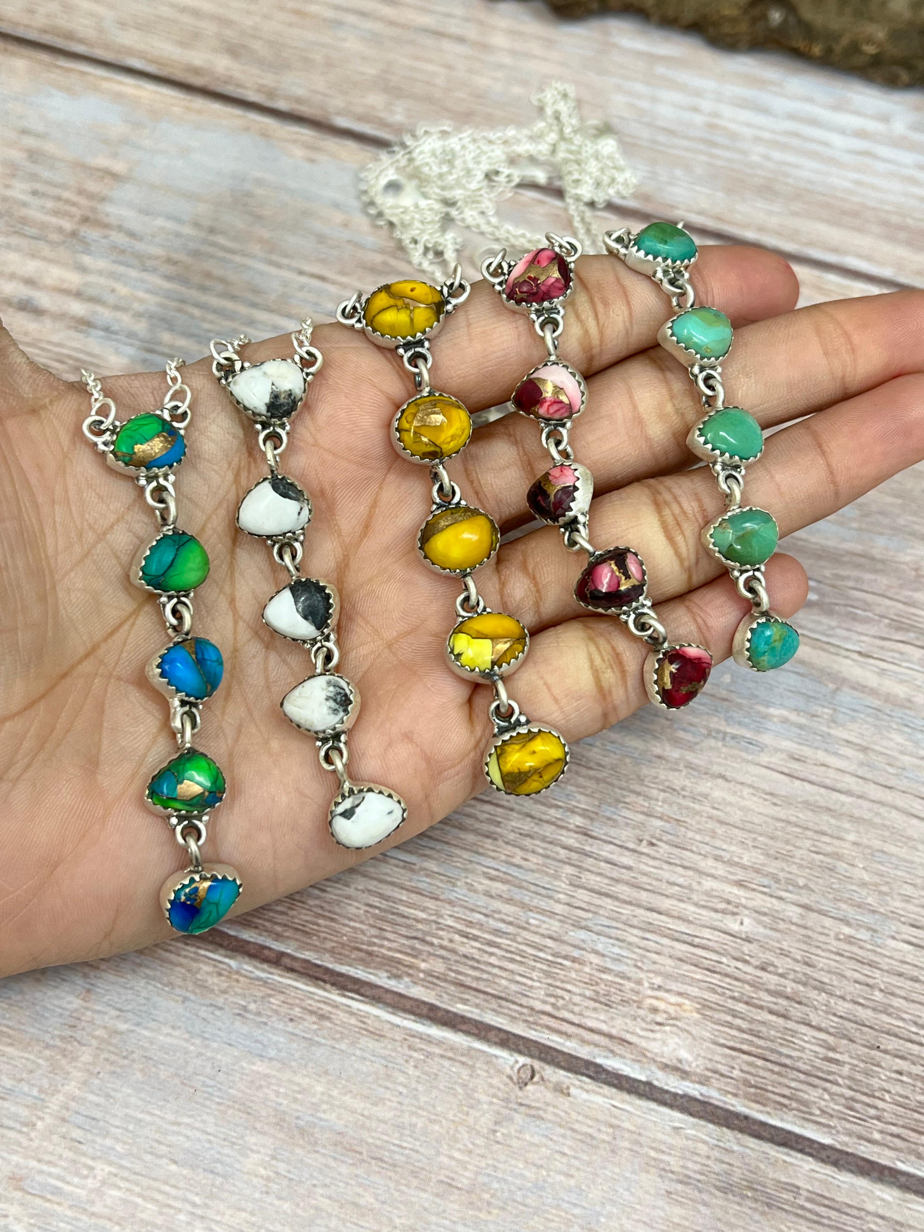 Handmade Sterling Silver Multi Stone Necklace, Signed Nizhoni (7)