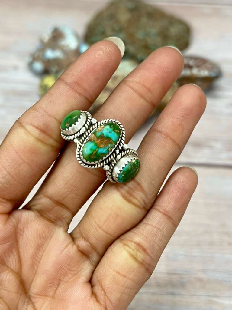 Handmade Sterling Silver Sonoran Mountain Turquoise Adjustable Ring "Signed Nizhoni" (9)