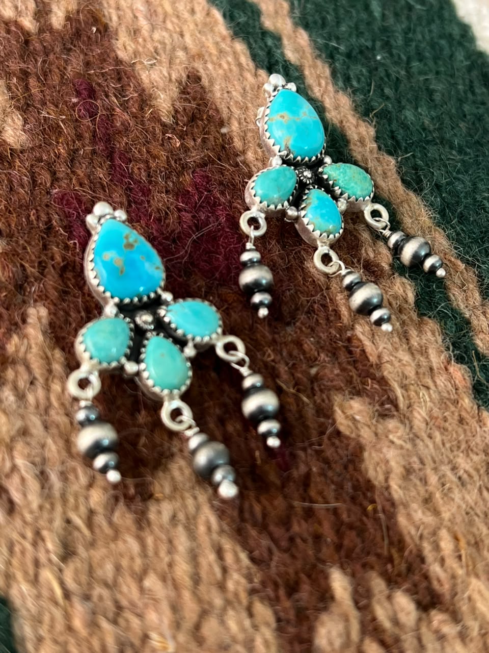 Handmade Sterling Silver Santa Maria Turquoise Post Dangle Beaded Earrings Signed Nizhoni