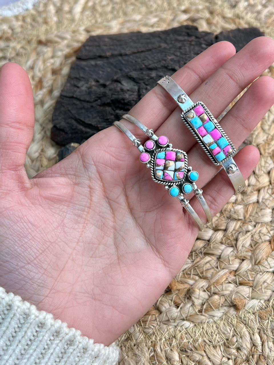 Handmade Sterling Silver Cotton Candy Cuff Bracelet "Signed Nizhoni"