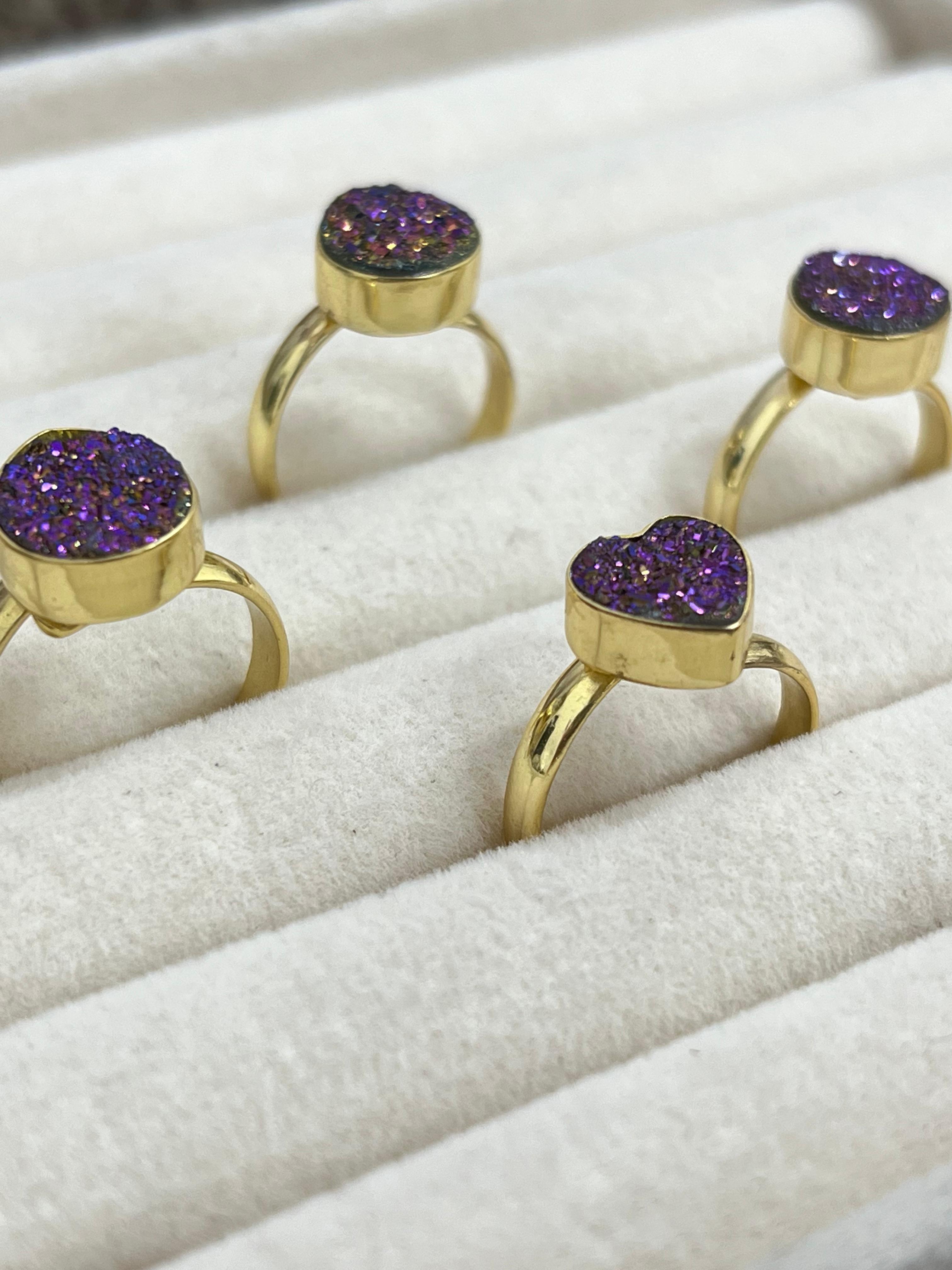 “The Boho Collection” Handmade Natural Druzy Purple Adjustable Ring