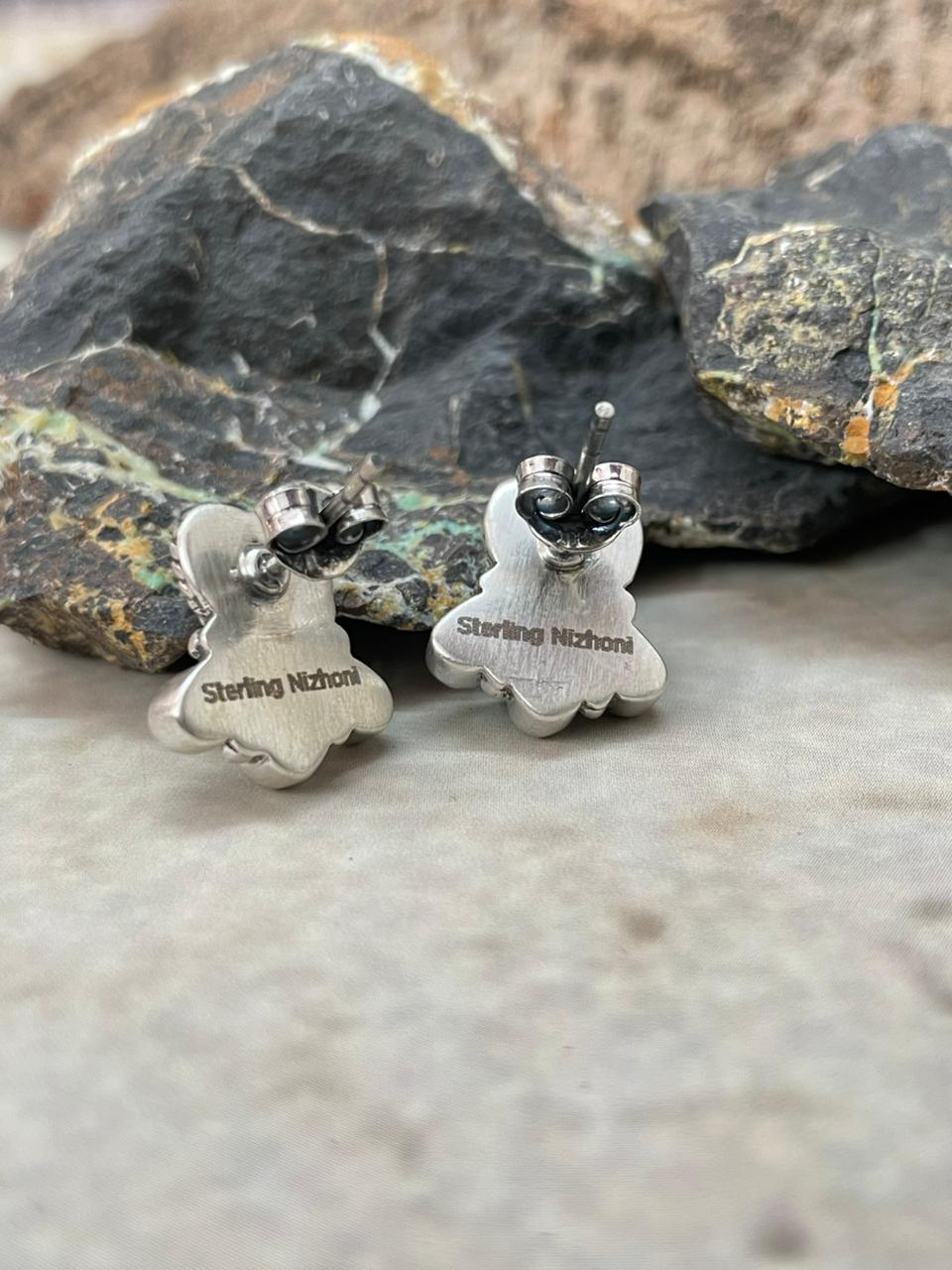 "Heart Collection" Handmade Sterling Silver Kingman Turquoise Post Studs Earrings "Signed Nizhoni"