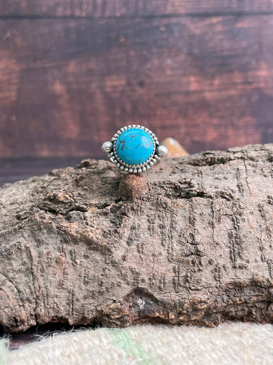 Handmade Sterling Silver Arizona Turquoise Adjustable Ring "Signed Nizhoni"