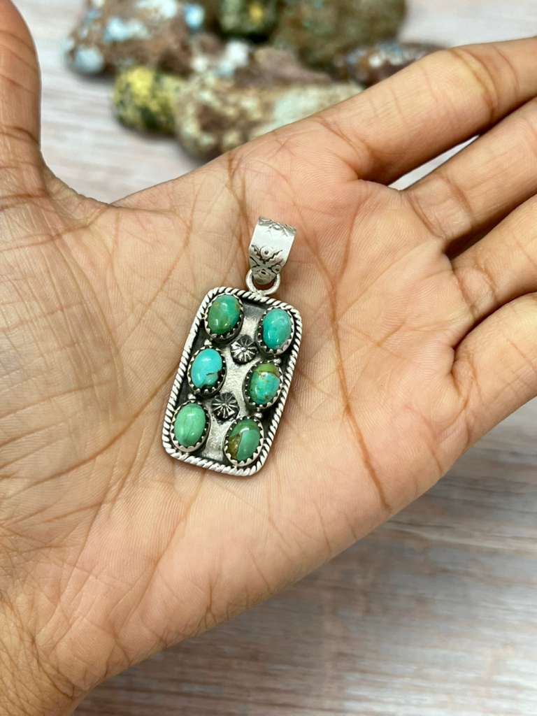 Handmade Sterling Silver Kingman Turquoise Pendant "Signed Nizhoni"