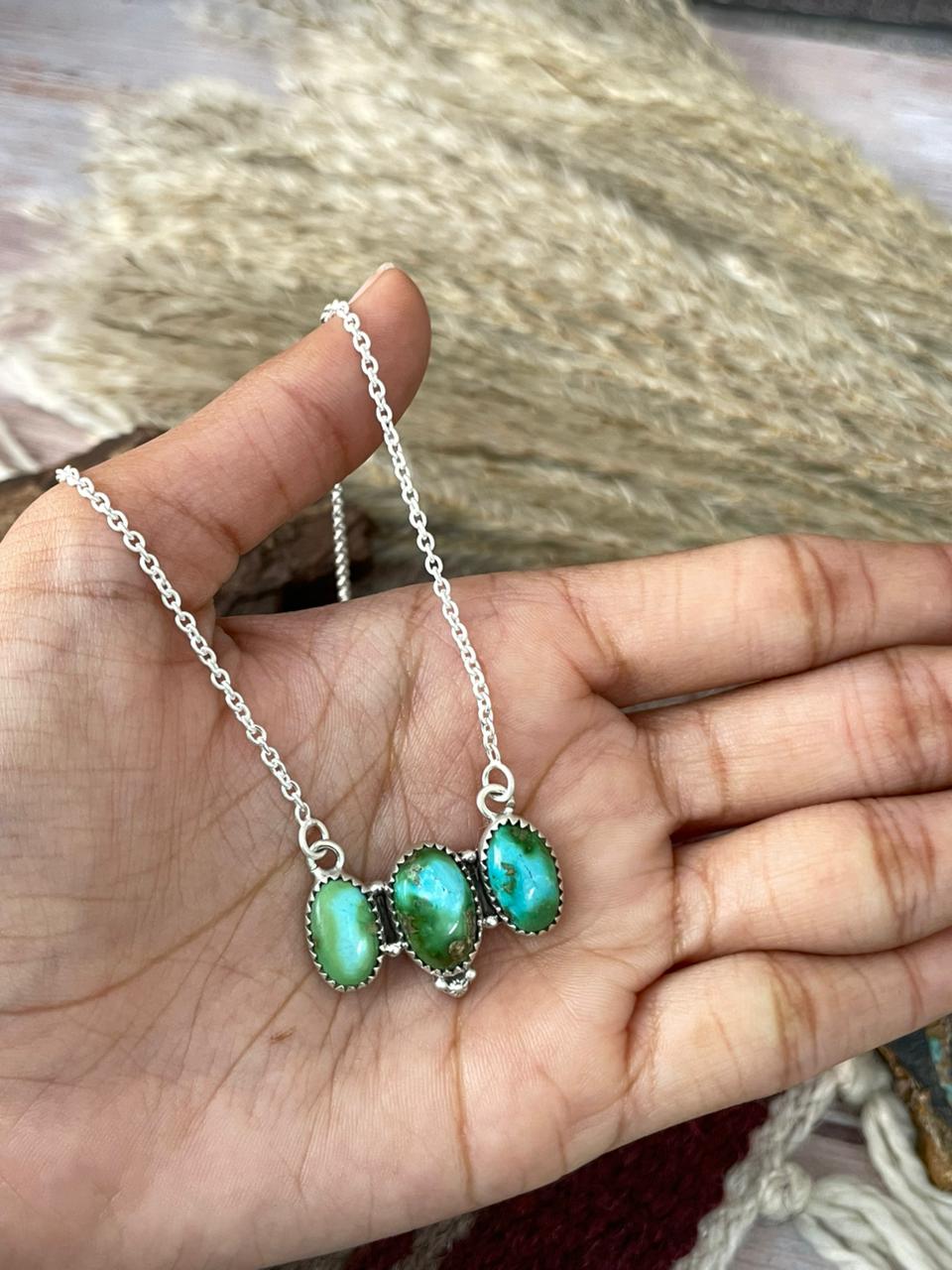 Handmade Sterling Silver Sonoran Mountain Turquoise Necklace "Signed Nizhoni"