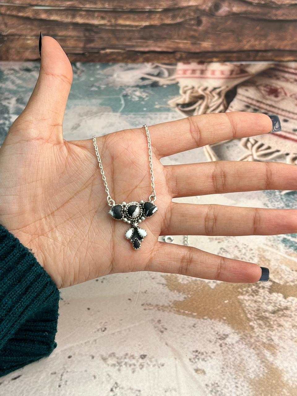 Handmade Sterling Silver White Buffalo Turquoise Necklace "Signed Nizhoni"