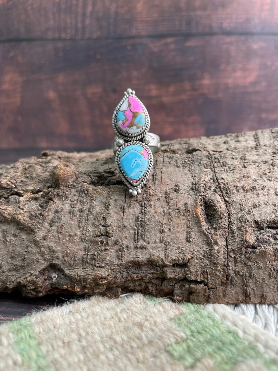 Handmade Sterling Silver Cotton Candy Adjustable Ring "Signed Nizhoni"