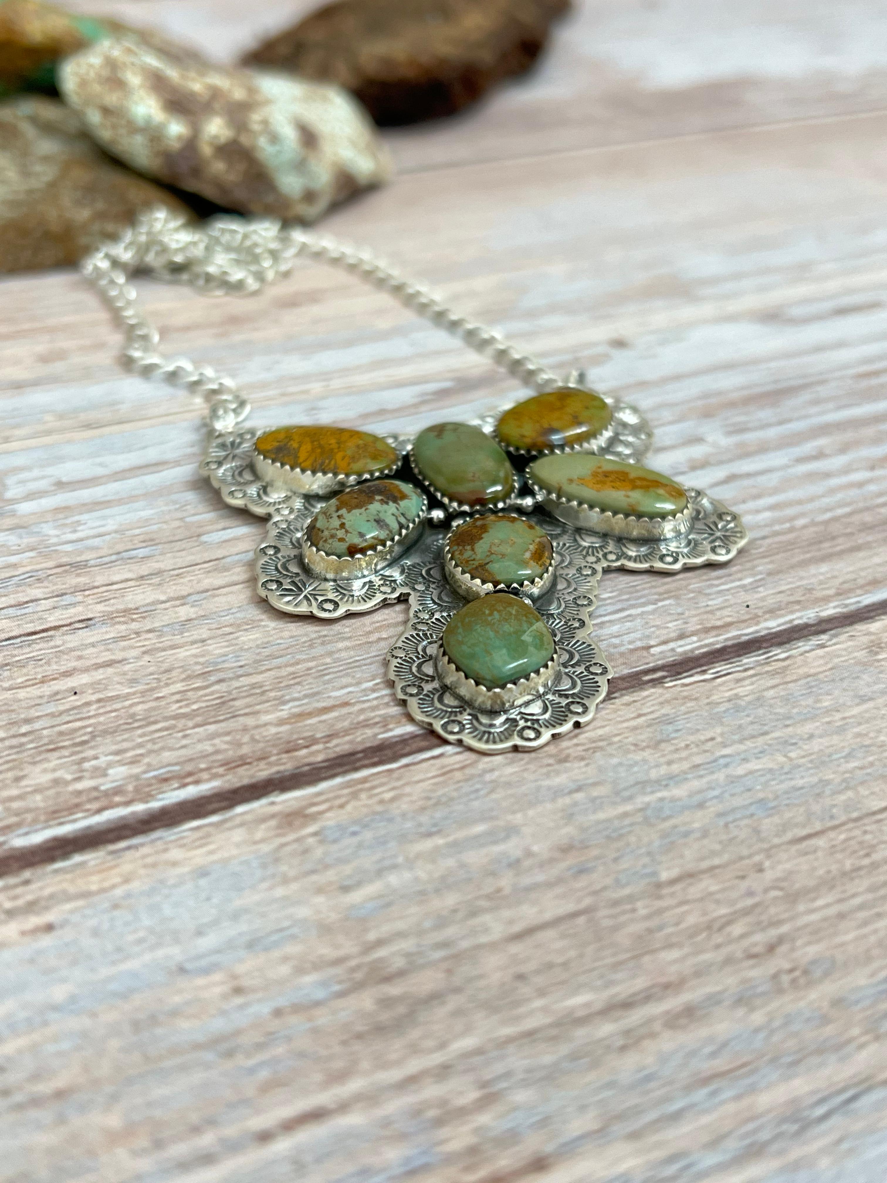 Handmade Sterling Silver Old Stock Royston Turquoise Butterfly Necklace Signed Nizhoni