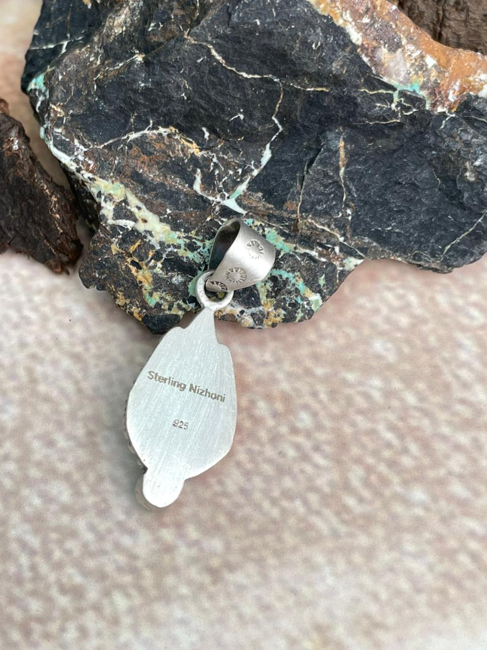 Handmade Sterling Silver Royston with Kingman Turquoise Pendant "Signed Nizhoni"
