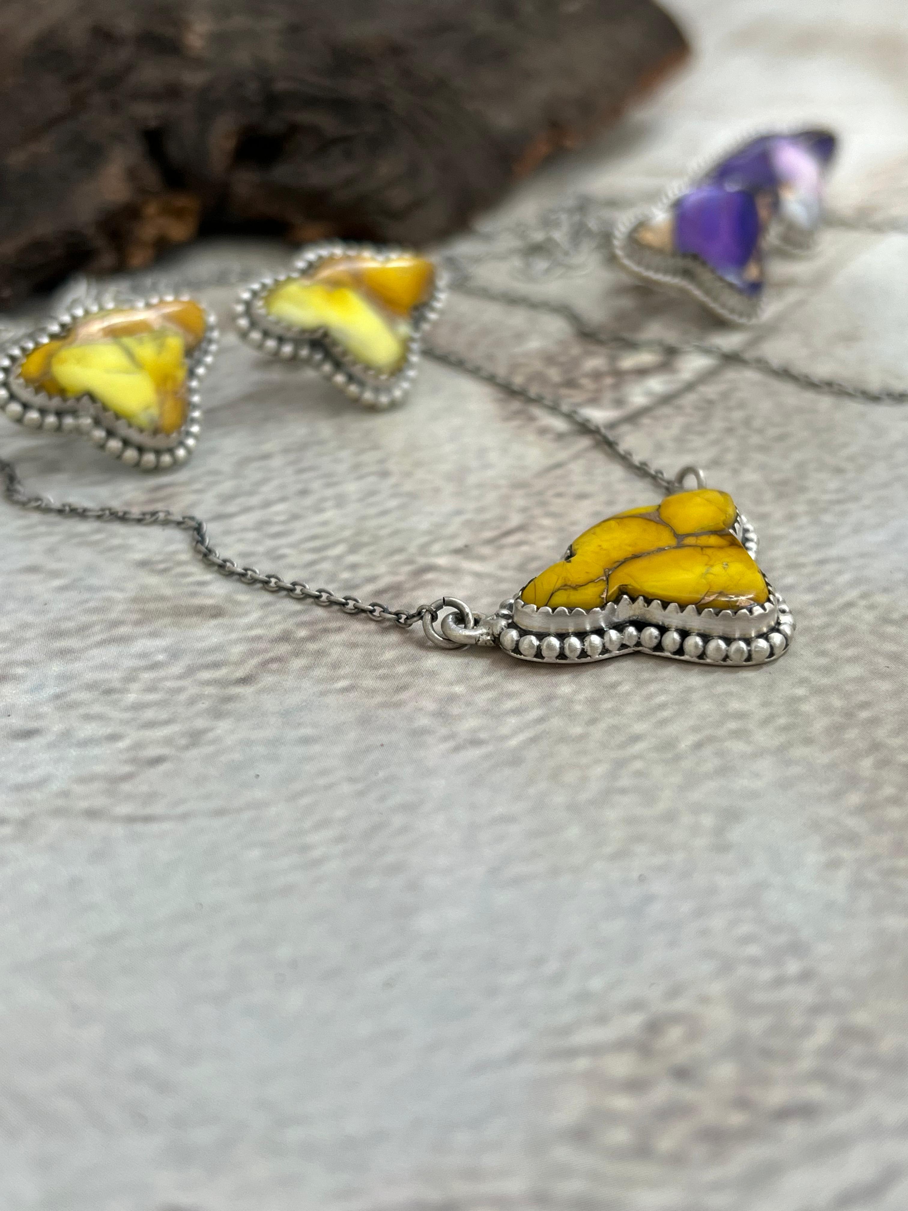 Handmade Sterling Silver Purple Ice Rose Dahlia, Honey Dahlia Necklace Earrings Set, Signed Nizhoni