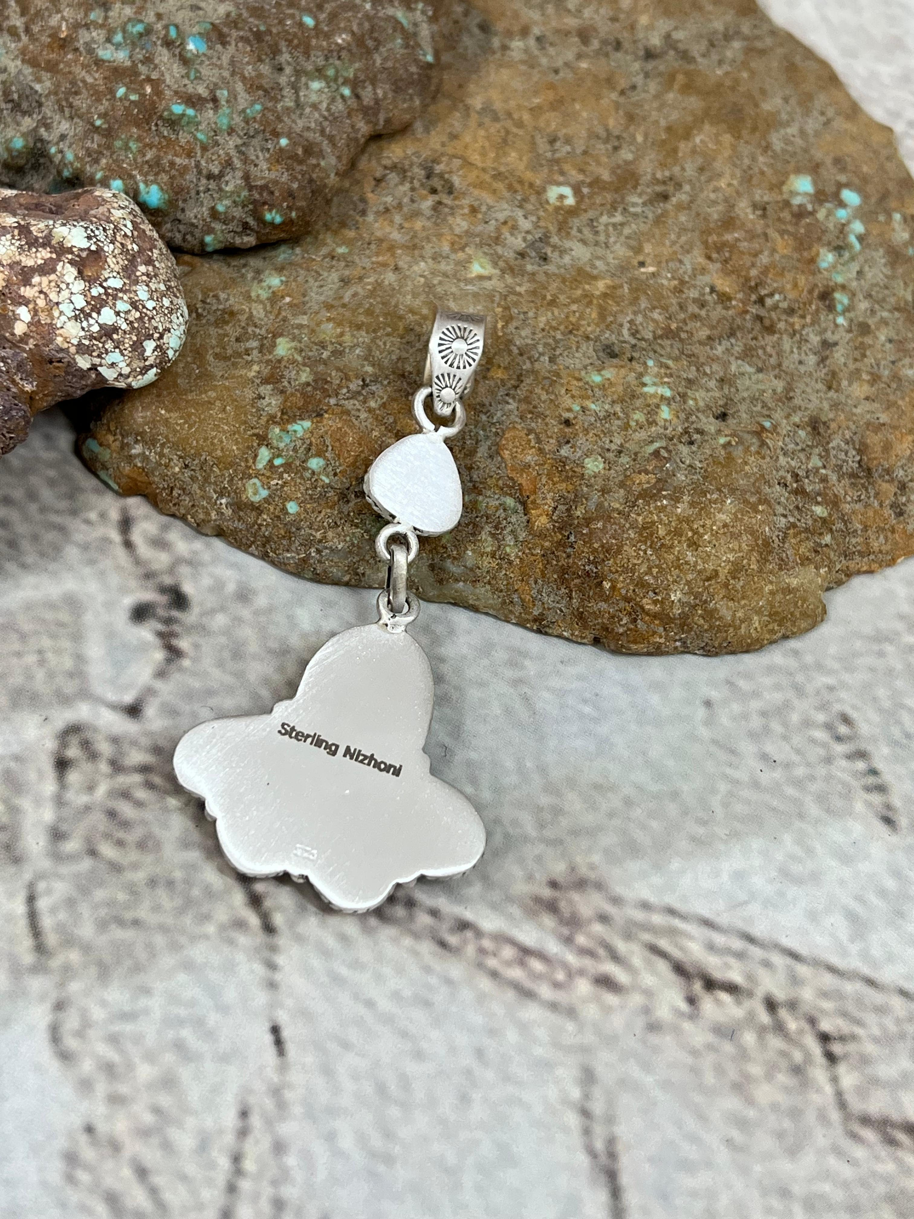 Handmade Sterling Silver Kingman Turquoise with Wild Horse Magnesite Pendant Signed Nizhoni