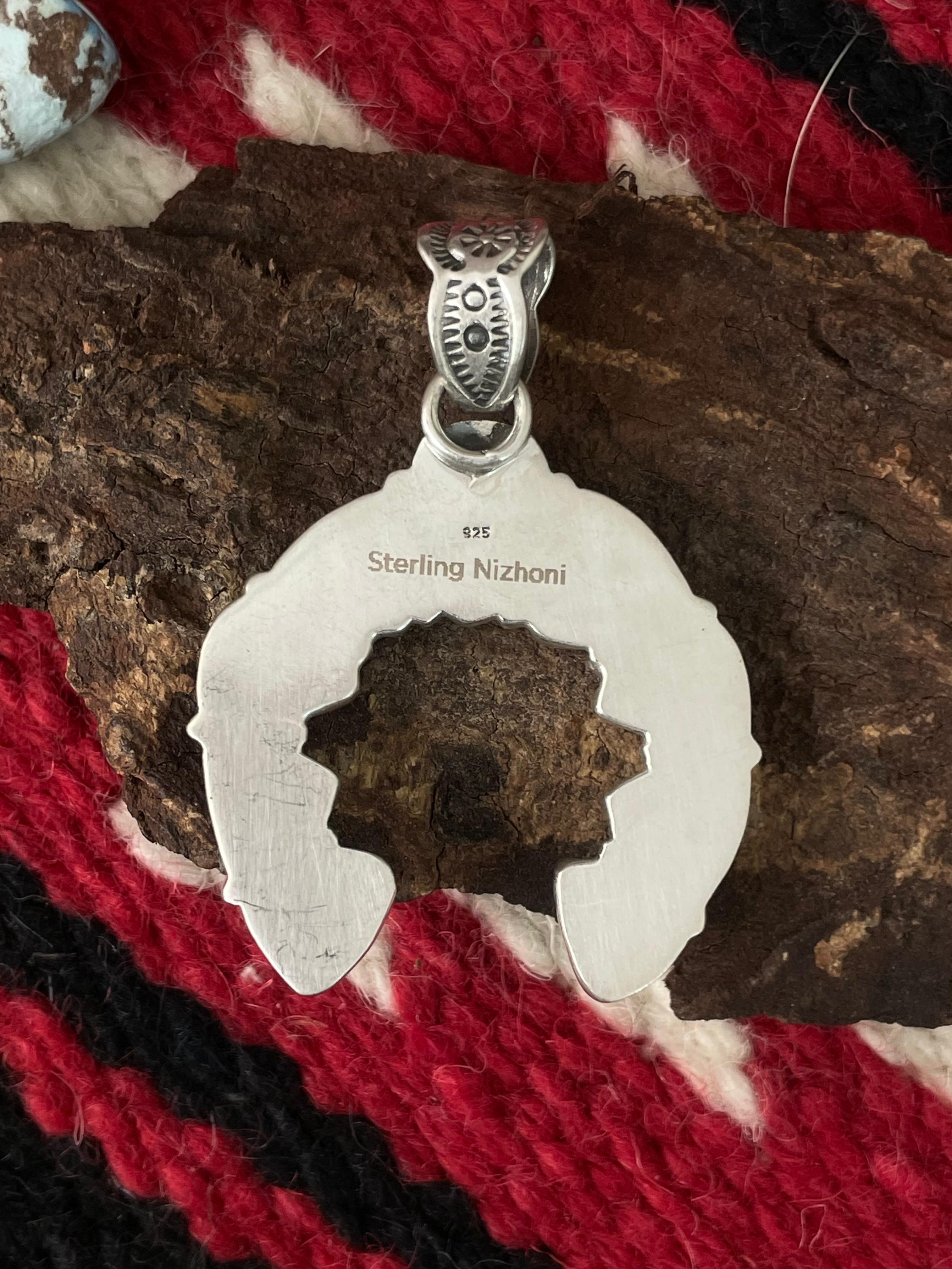 Handmade Sterling Silver Dahlia Rose with Emerald Valley Turquoise Pendant "Signed Nizhoni"