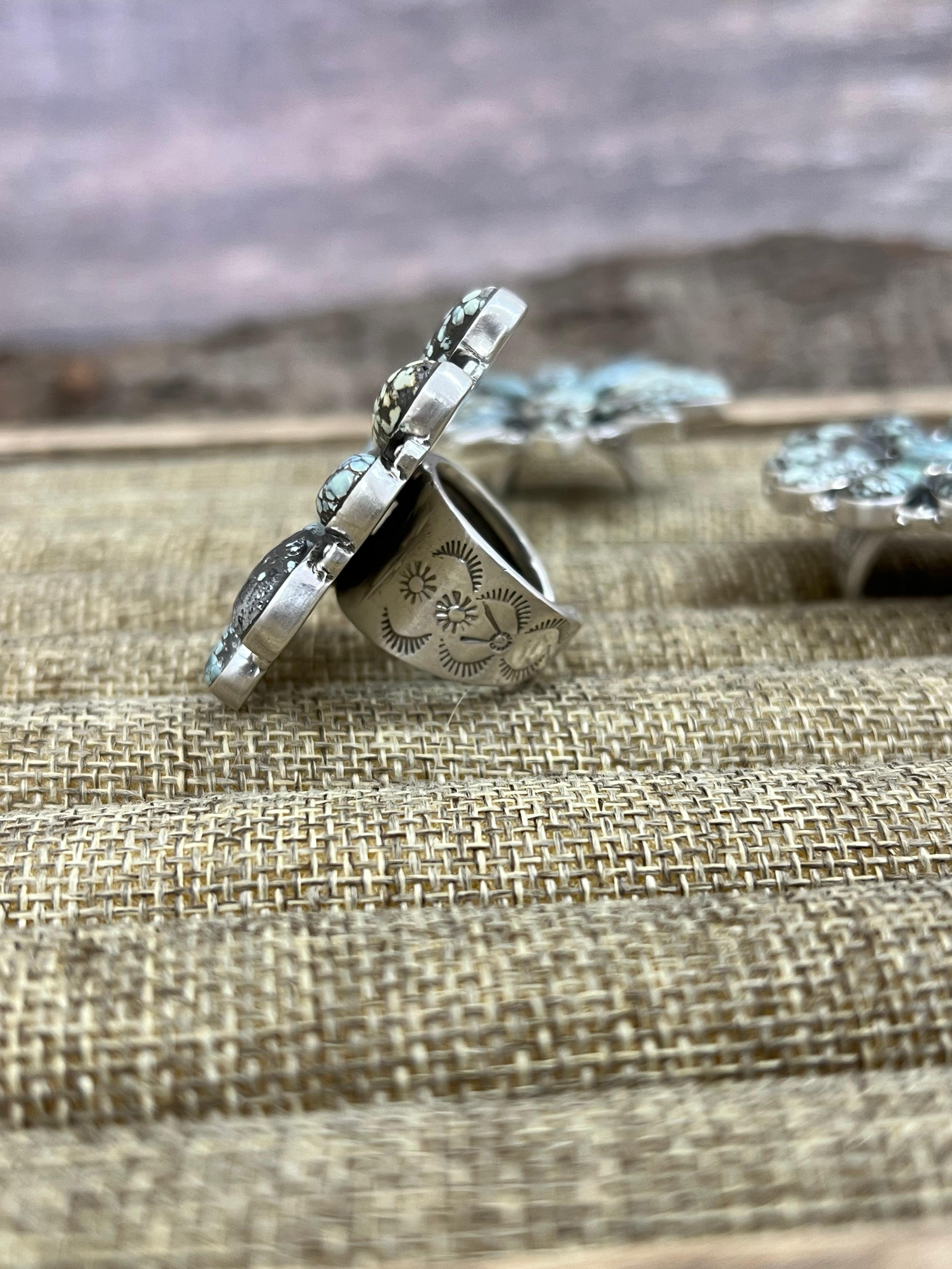 Handmade Sterling Silver Starfox Variscite Adjustable Ring Signed Nizhoni