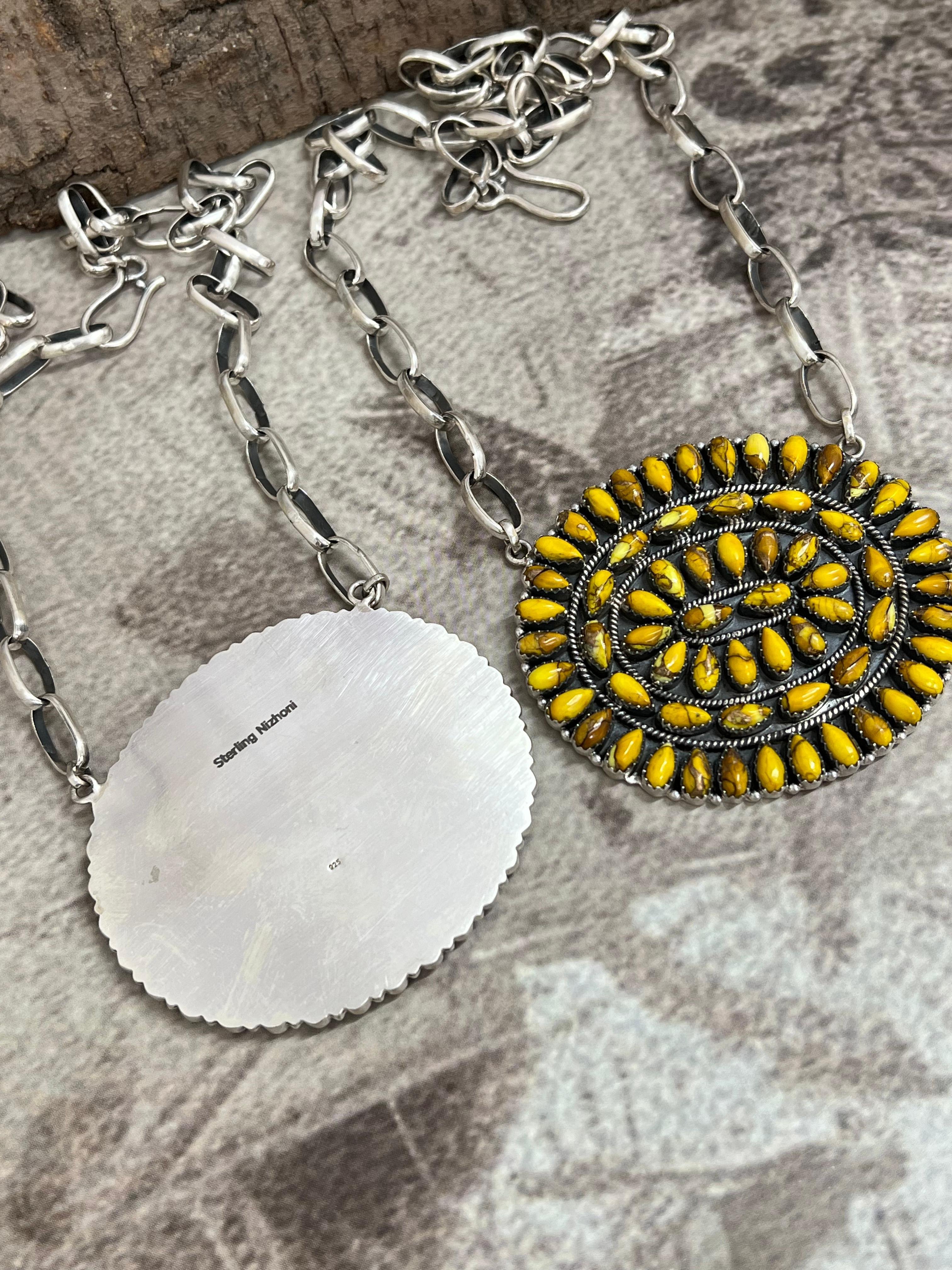 Handmade Sterling Silver Dahlia Rose, Honey Dahlia Necklace, Signed Nizhoni