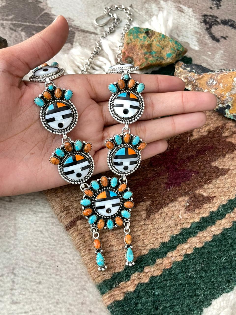 Handmade Sterling Silver Turquoise and MOP Necklace "Signed Nizhoni"
