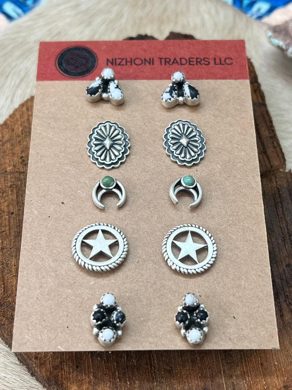 Handmade Sterling Silver Kingman with White Buffalo Studs Earrings Set