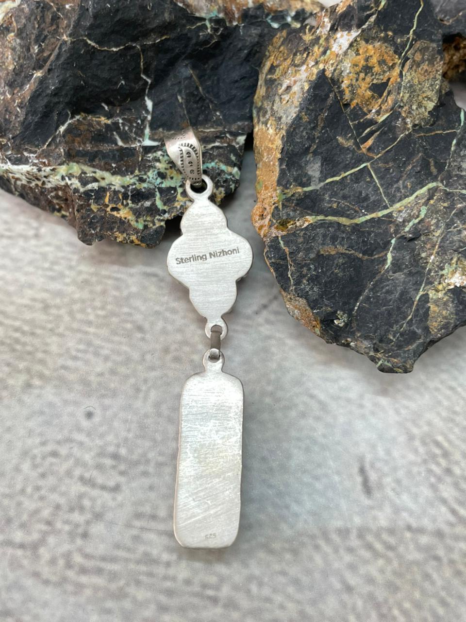 Handmade Sterling Silver Purple Blue Turquoise Pendant "Signed Nizhoni"