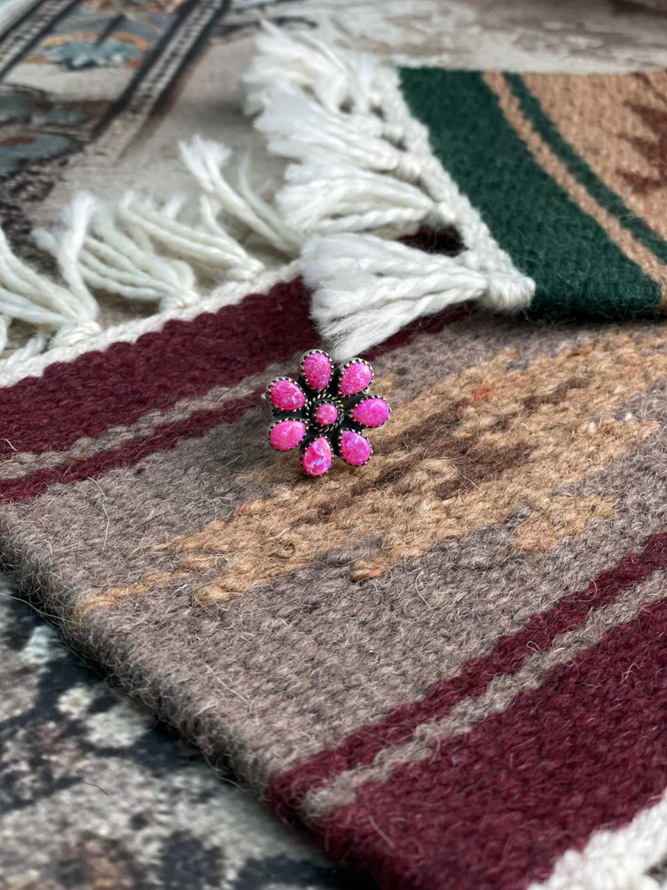 Handmade Sterling Silver Hot Pink Adjustable Ring "Signed Nizhoni"