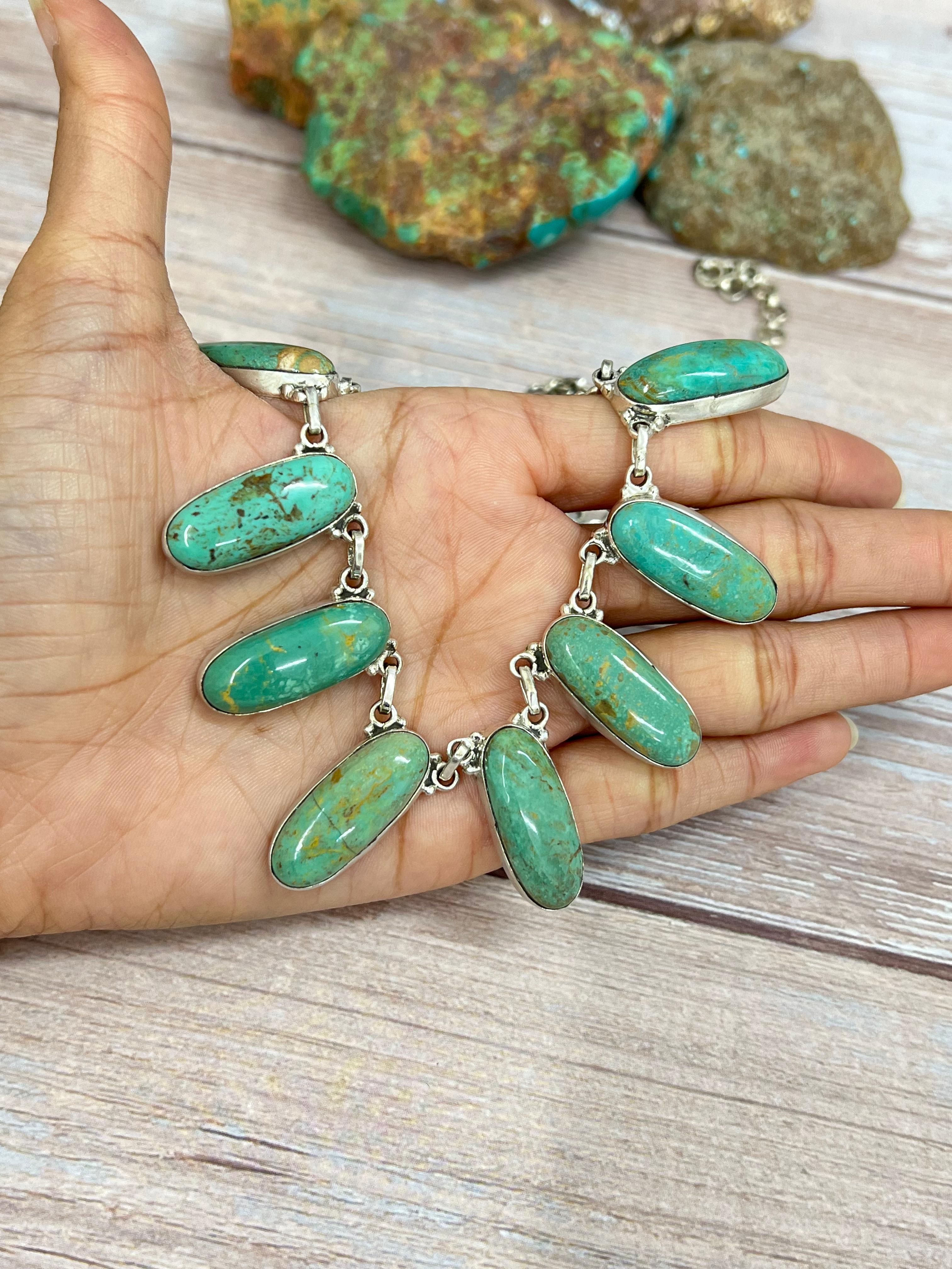 Handmade Sterling Silver Royston Turquoise Choker Necklace with Signed Nizhoni (1)