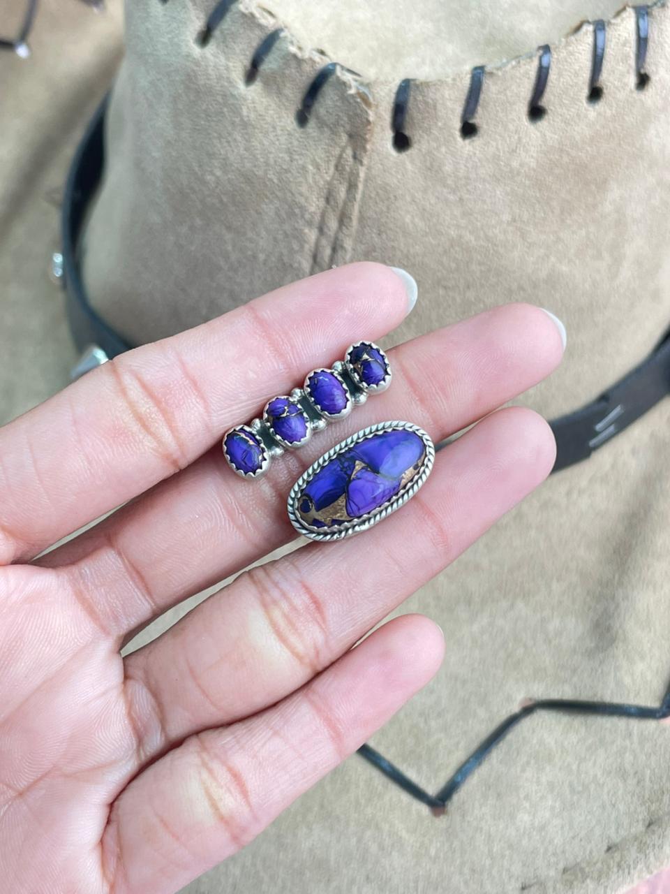 Handmade Sterling Silver Grape Dahlia Adjustable Ring "Signed Nizhoni"