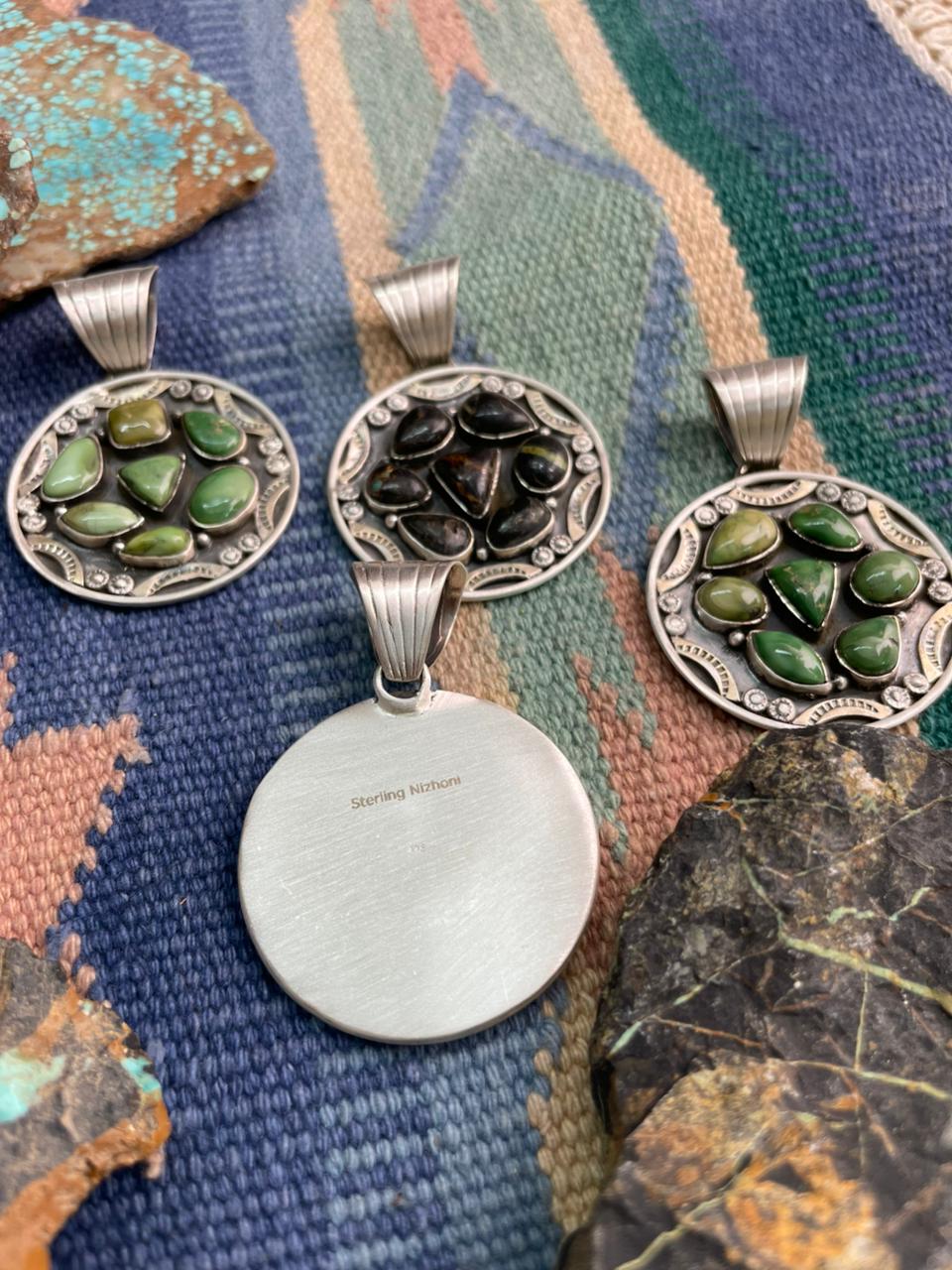 Handmade Sterling Silver Sonoran Mountain, Blackjack Turquoise Pendant "Signed Nizhoni"